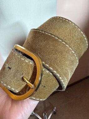Vintage 1970 Rustic Tan suede Leather brass buckle classic western belt wide